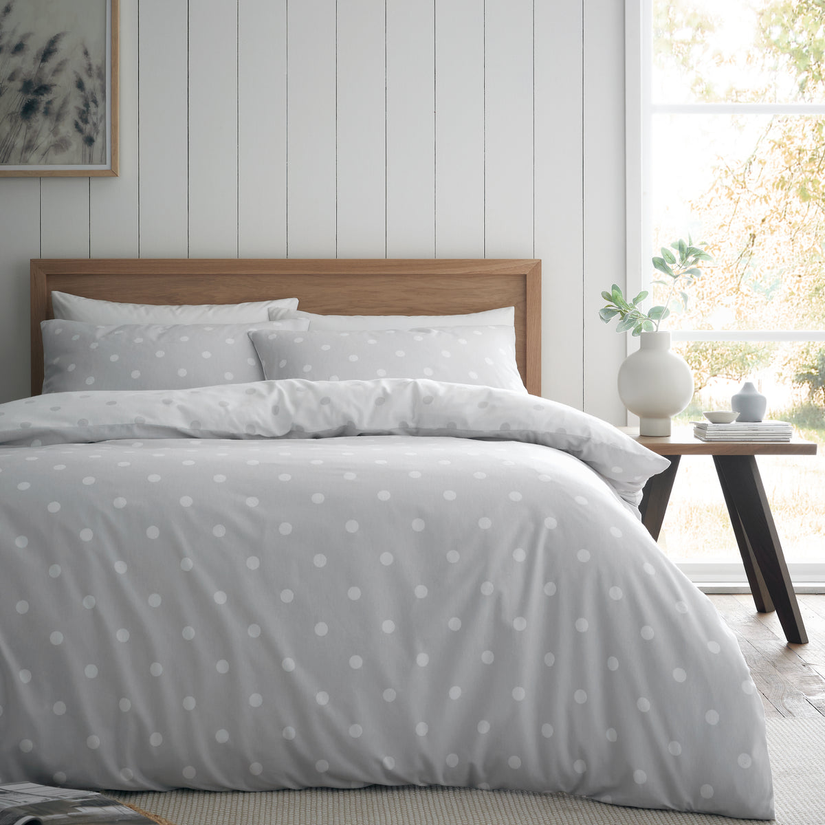 Polka Dot Grey Duvet Set Brushed Cotton