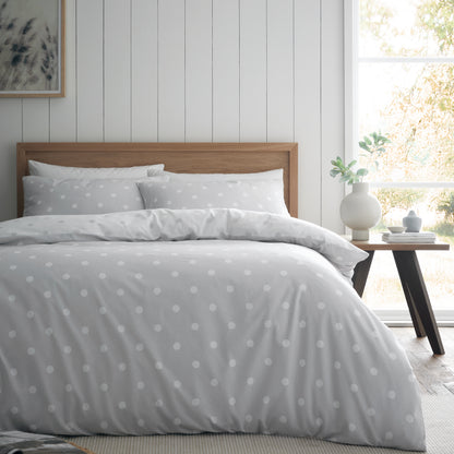 Polka Dot Grey Duvet Set Brushed Cotton