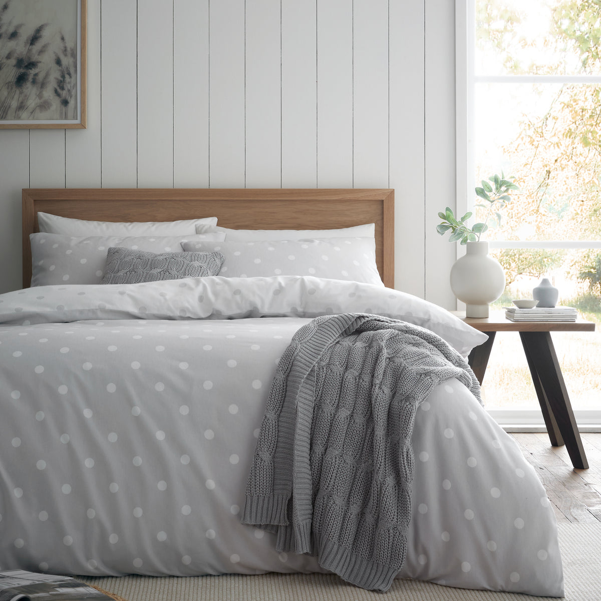 Polka Dot Grey Duvet Set Brushed Cotton
