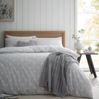 Polka Dot Grey Duvet Set Brushed Cotton