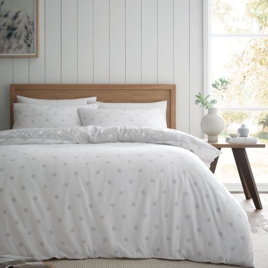 Polka Dot Grey Duvet Set Brushed Cotton