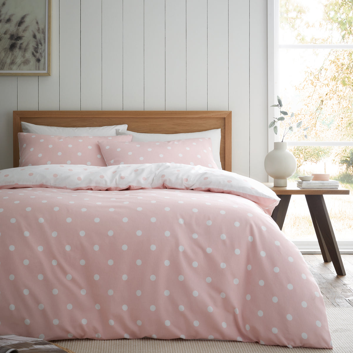 Polka Dot Pink Duvet Set Brushed Cotton