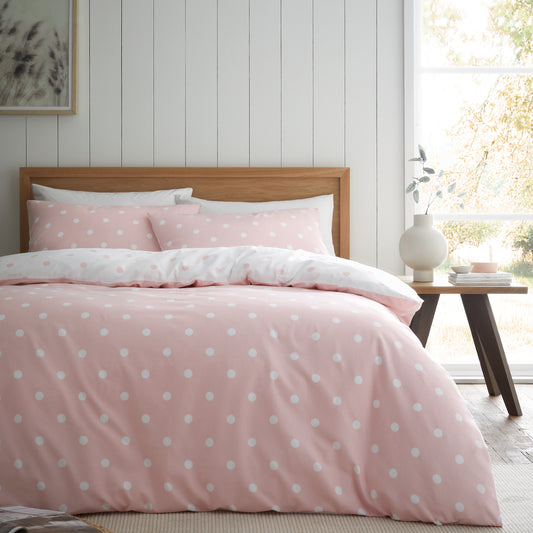 Polka Dot Pink Duvet Set Brushed Cotton