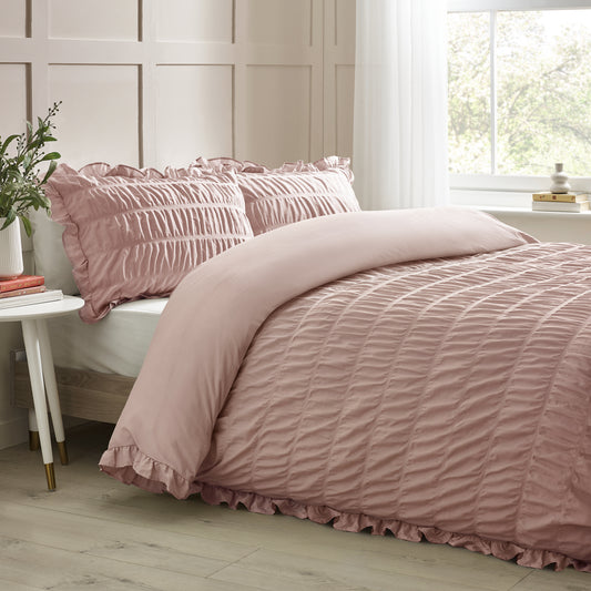 Seersucker Frill Pink Duvet Set
