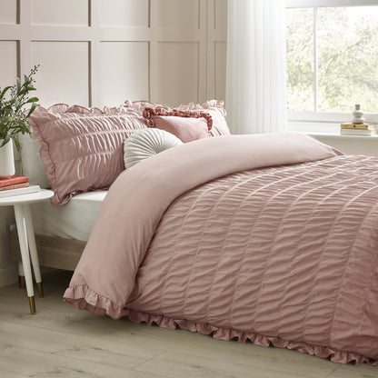 Seersucker Frill Pink Duvet Set