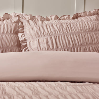 Seersucker Frill Pink Duvet Set