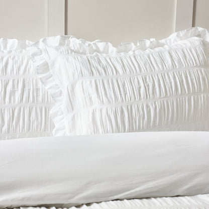 Seersucker Frill White Duvet Set
