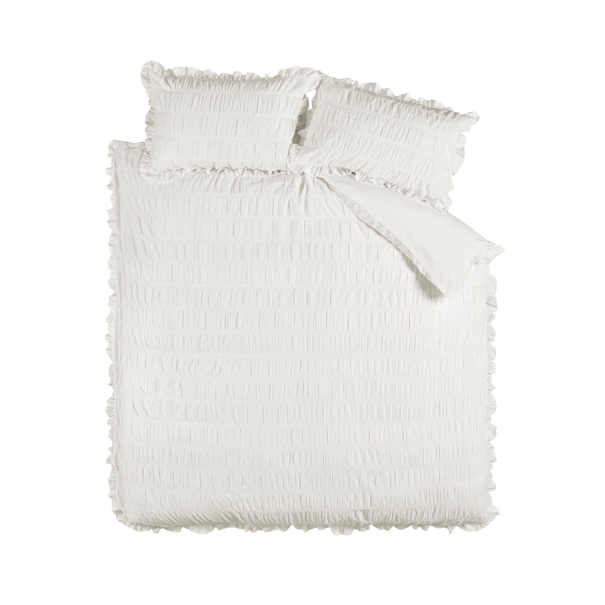 Seersucker Frill White Duvet Set