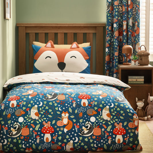 Fox and Woodland Friends Green Duvet Set