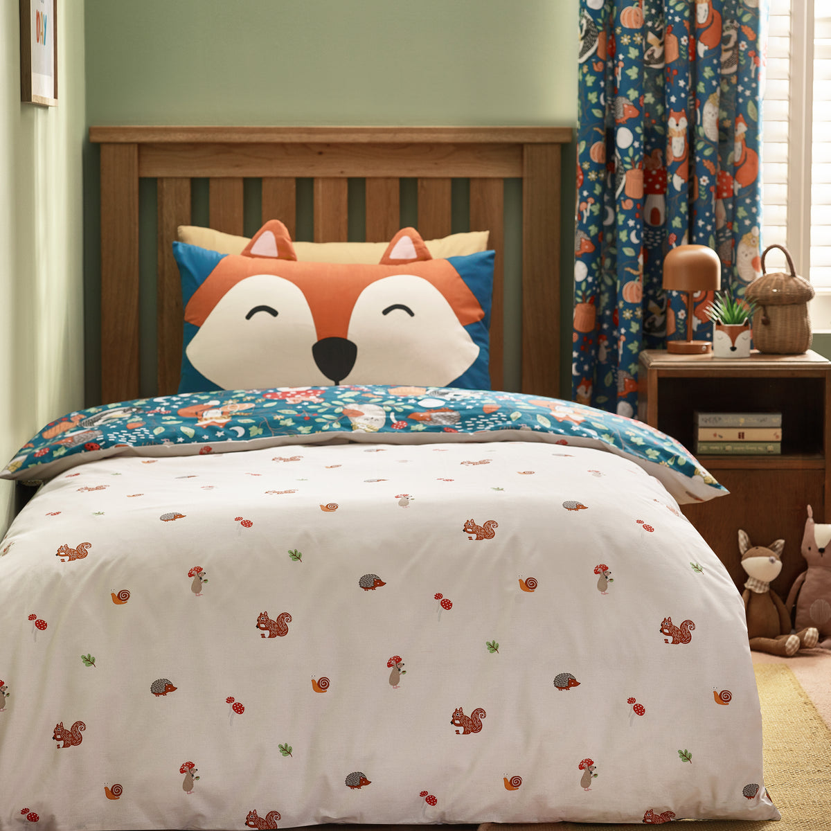 Fox and Woodland Friends Green Duvet Set