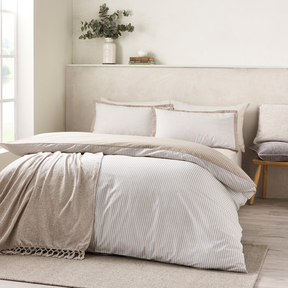 Oxford Pinstripe Natural Duvet Set
