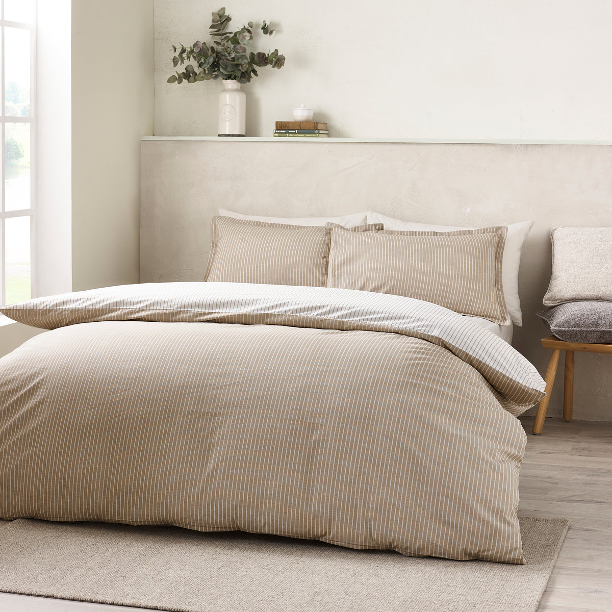 Oxford Pinstripe Natural Duvet Set