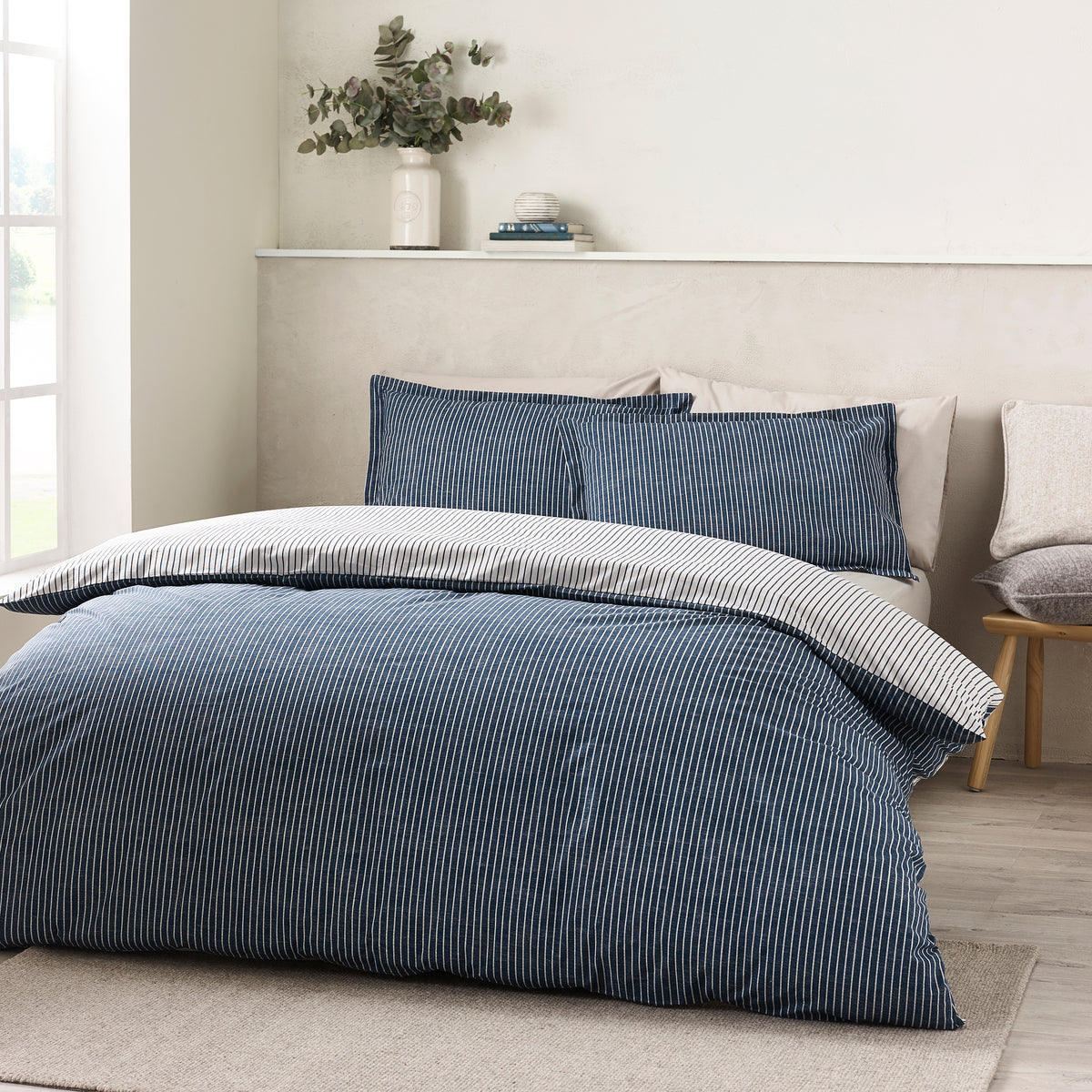 Oxford Pinstripe Navy Blue Duvet Set