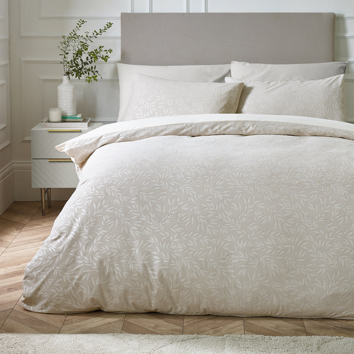 Corded Leaves Natural Duvet Set