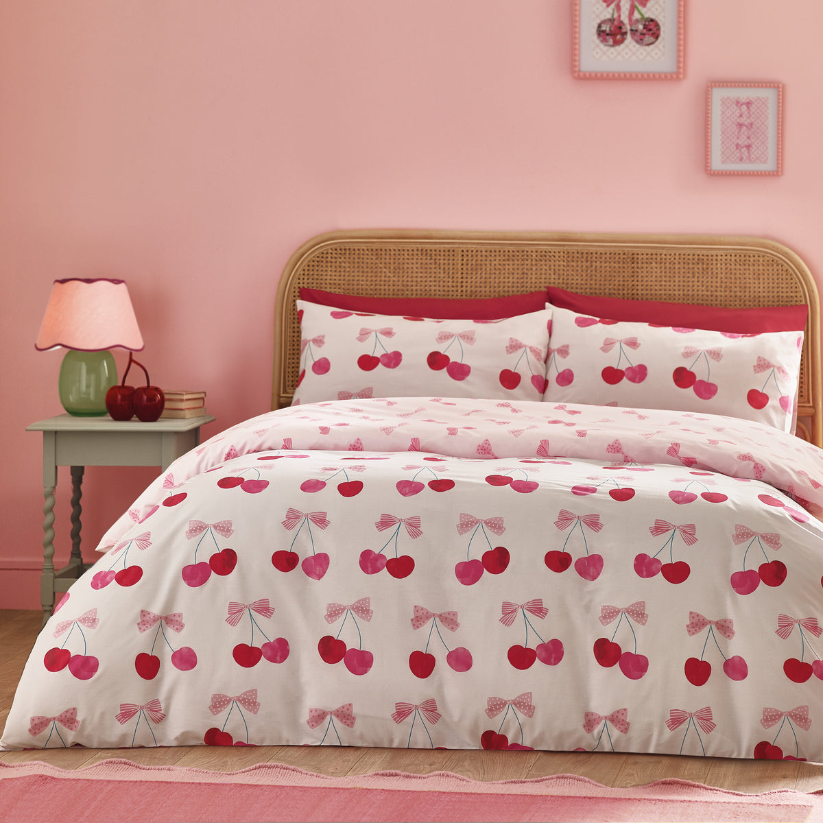 Cherries and Bows Pink Duvet Set