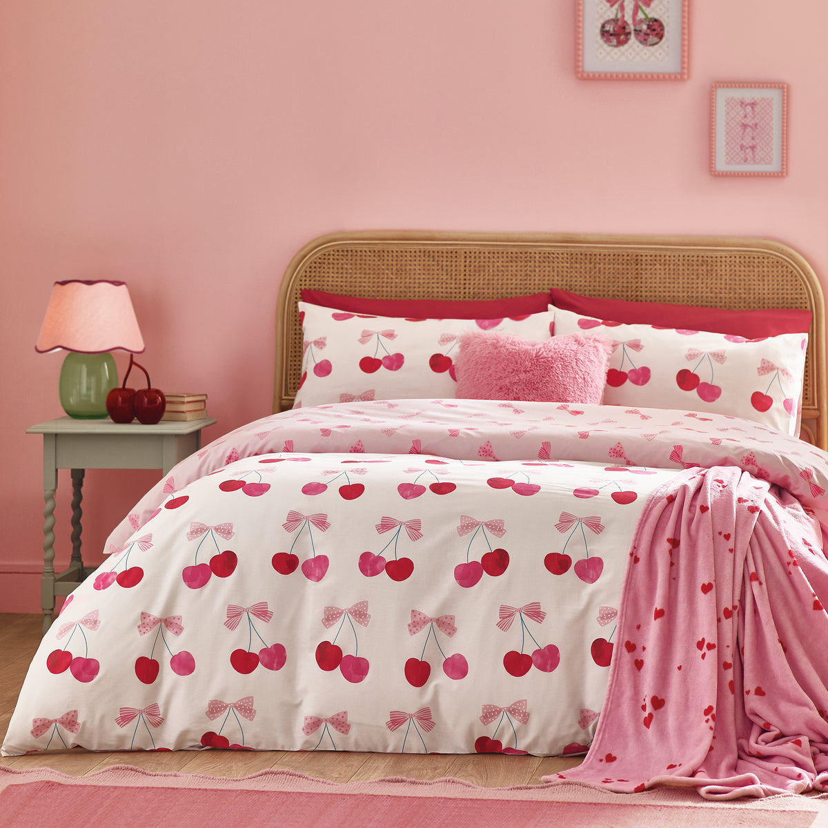 Cherries and Bows Pink Duvet Set