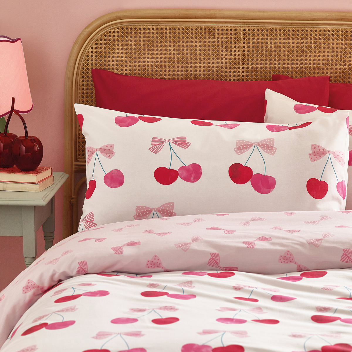 Cherries and Bows Pink Duvet Set