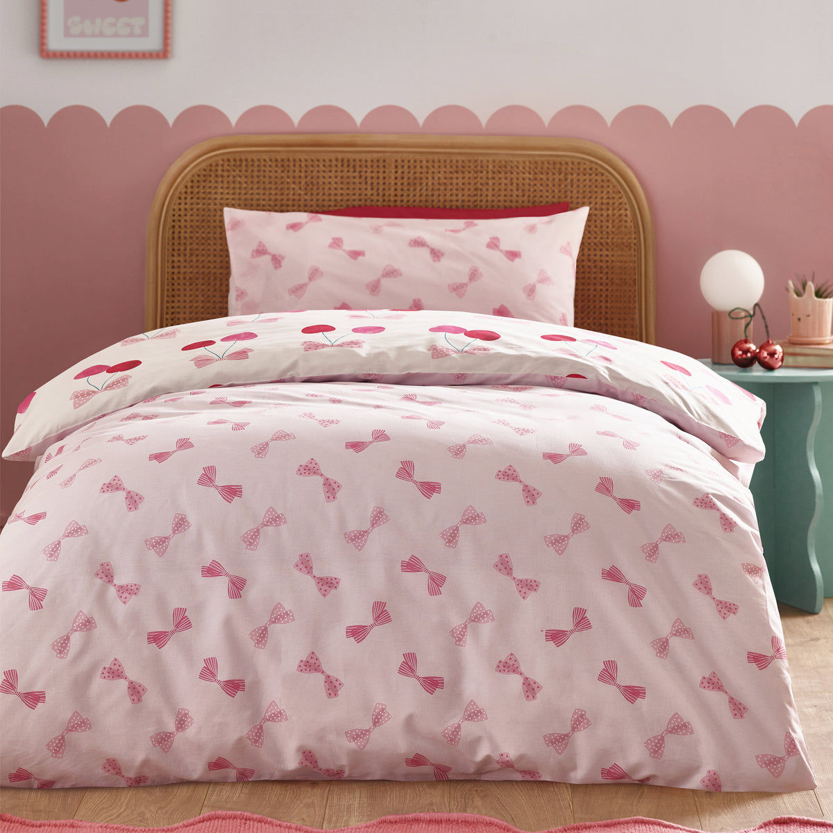 Cherries and Bows Pink Duvet Set