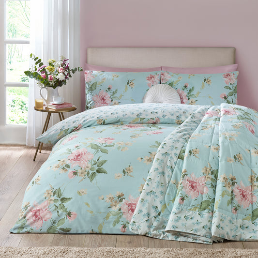 Avebury Floral Duck Egg Blue Duvet Set