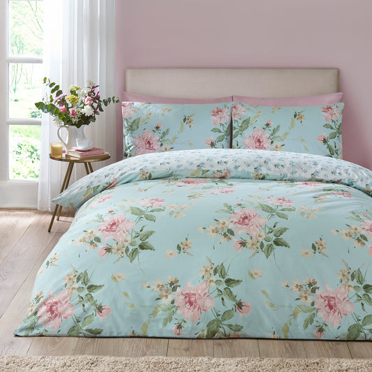 Avebury Floral Duck Egg Blue Duvet Set