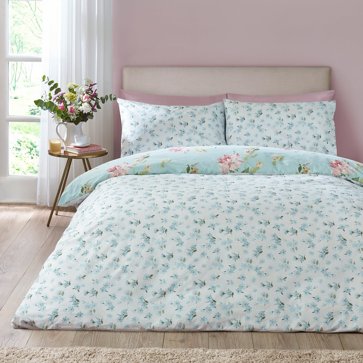 Avebury Floral Duck Egg Blue Duvet Set