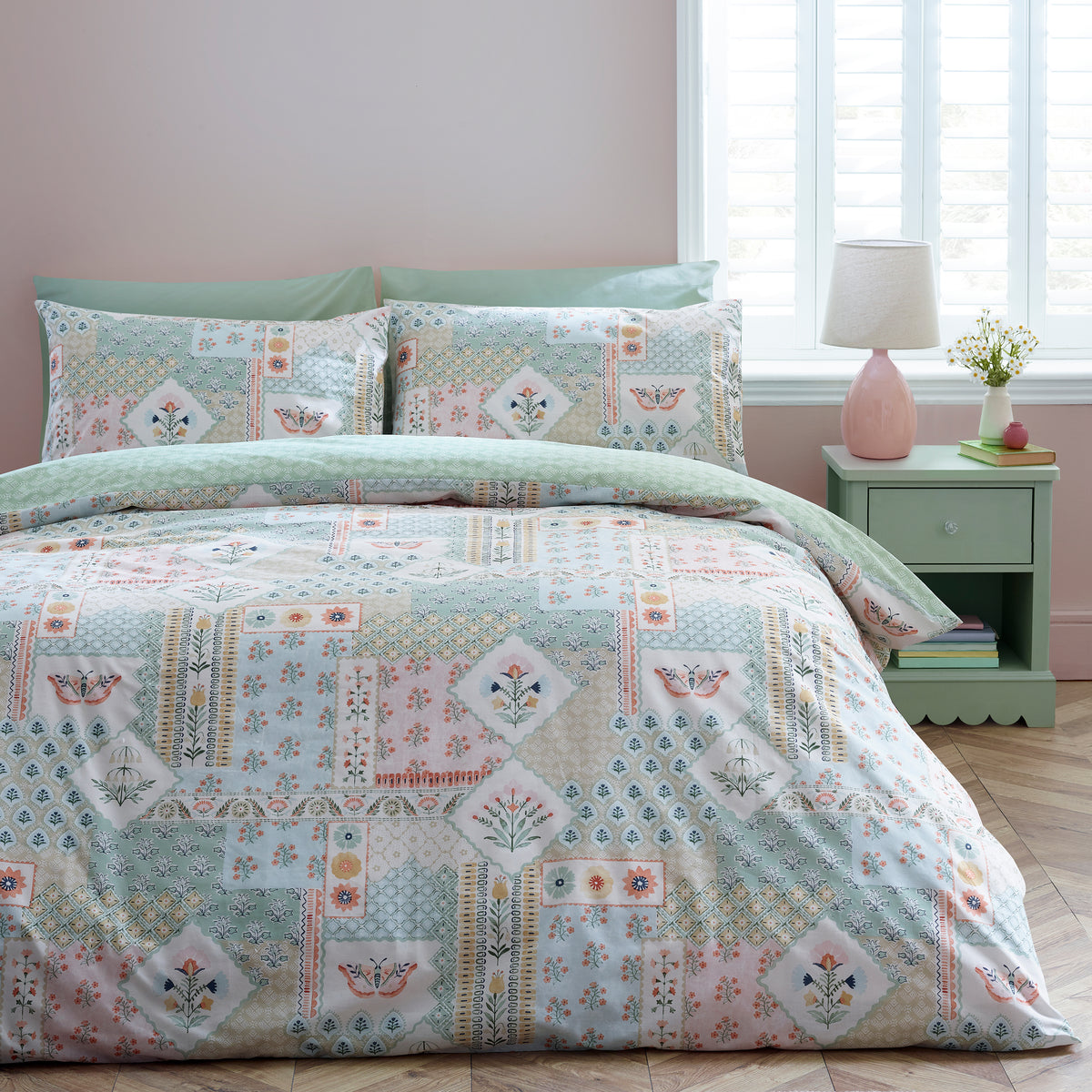 Folk Patchwork Green Duvet Set