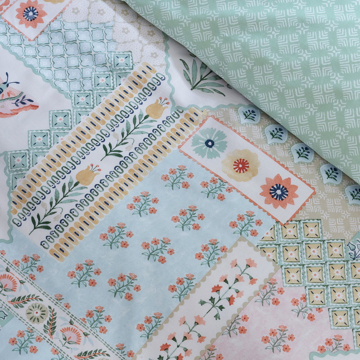 Folk Patchwork Green Duvet Set