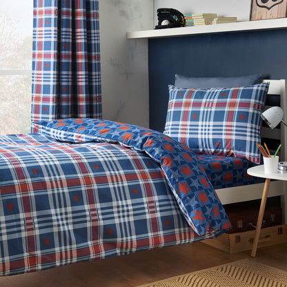 Stars and Check Blue Duvet Set