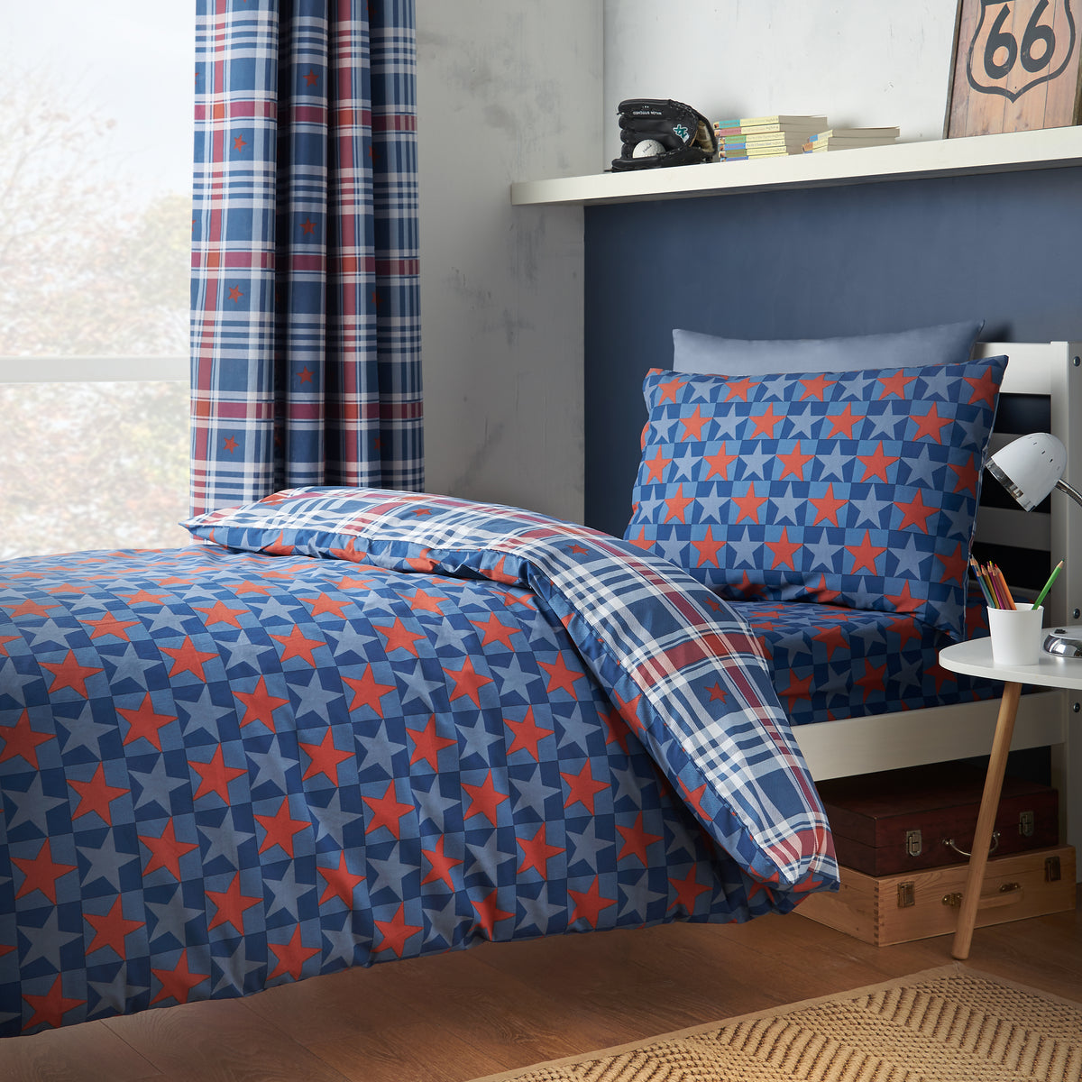 Stars and Check Blue Duvet Set