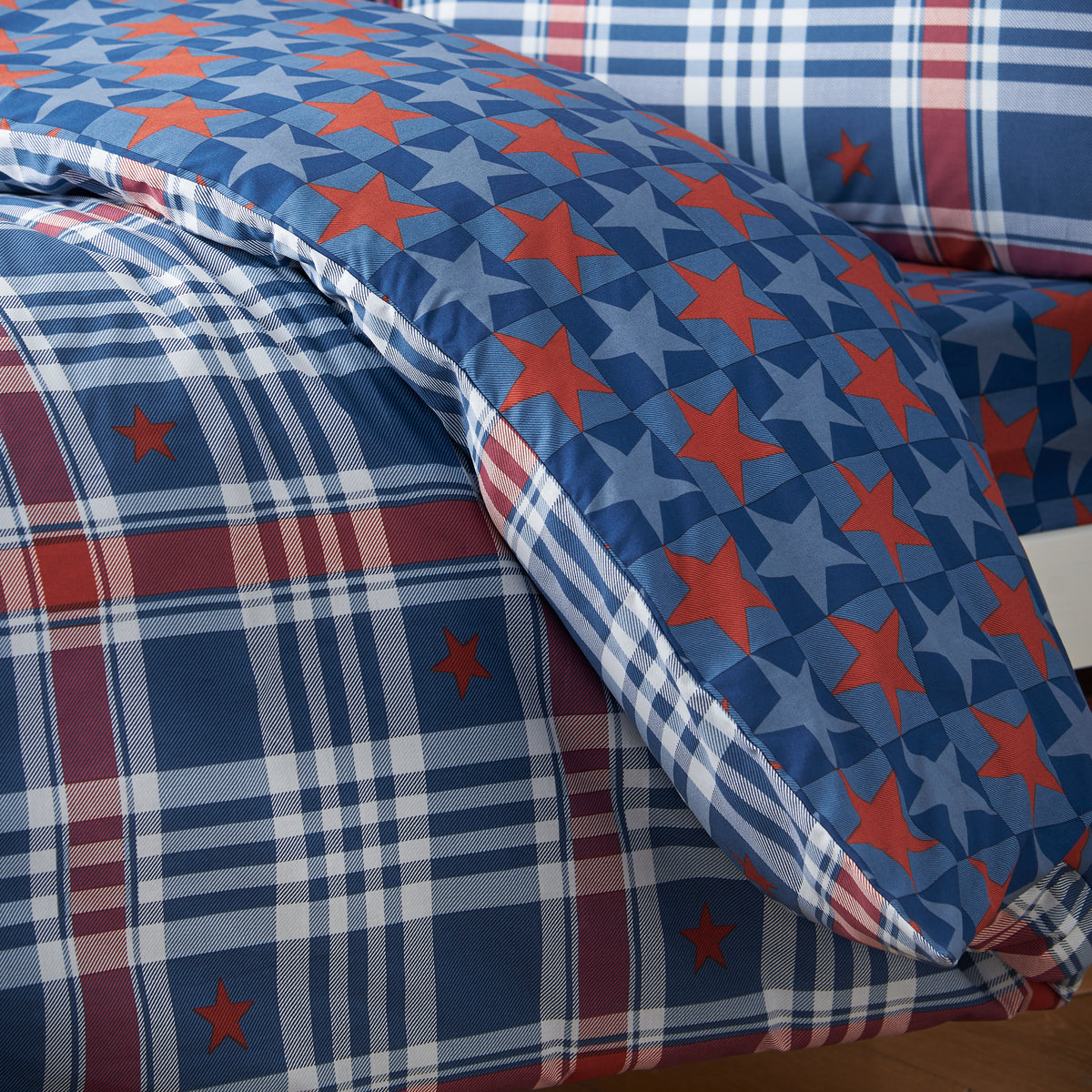 Stars and Check Blue Duvet Set