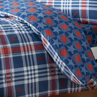 Stars and Check Blue Duvet Set