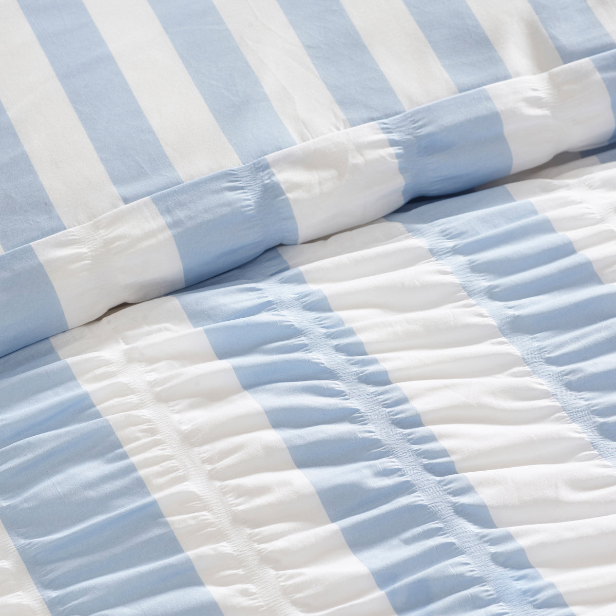 Seersucker Frill Stripe Blue Duvet Set