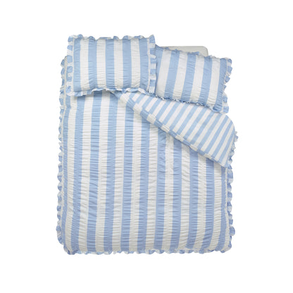 Seersucker Frill Stripe Blue Duvet Set
