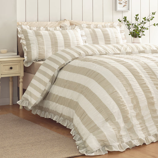 Seersucker Frill Stripe Natural Duvet Set