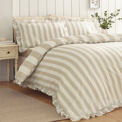 Seersucker Frill Stripe Natural Duvet Set