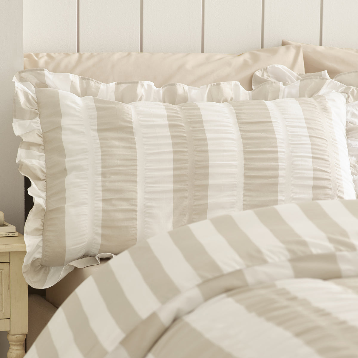 Seersucker Frill Stripe Natural Duvet Set