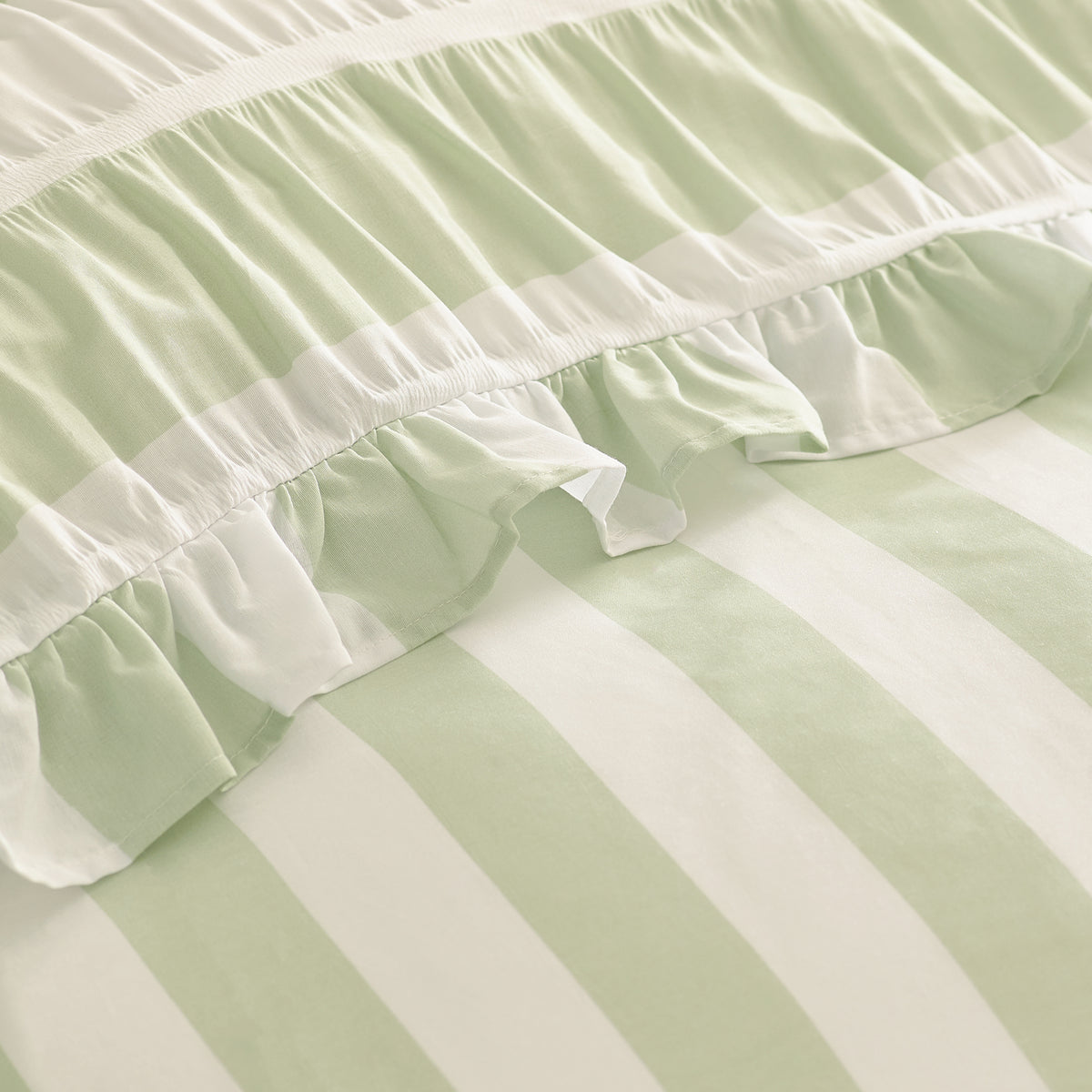 Seersucker Frill Stripe Green Duvet Set