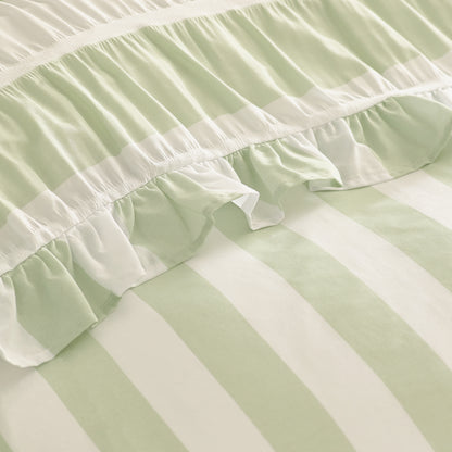 Seersucker Frill Stripe Green Duvet Set