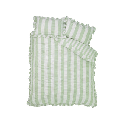 Seersucker Frill Stripe Green Duvet Set
