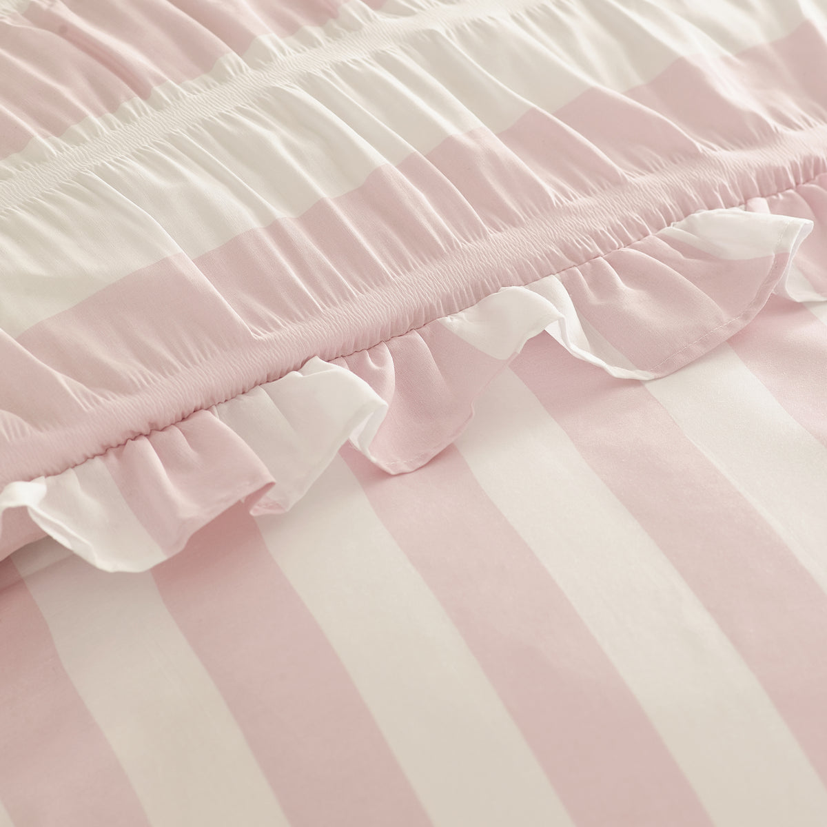 Seersucker Frill Stripe Pink Duvet Set
