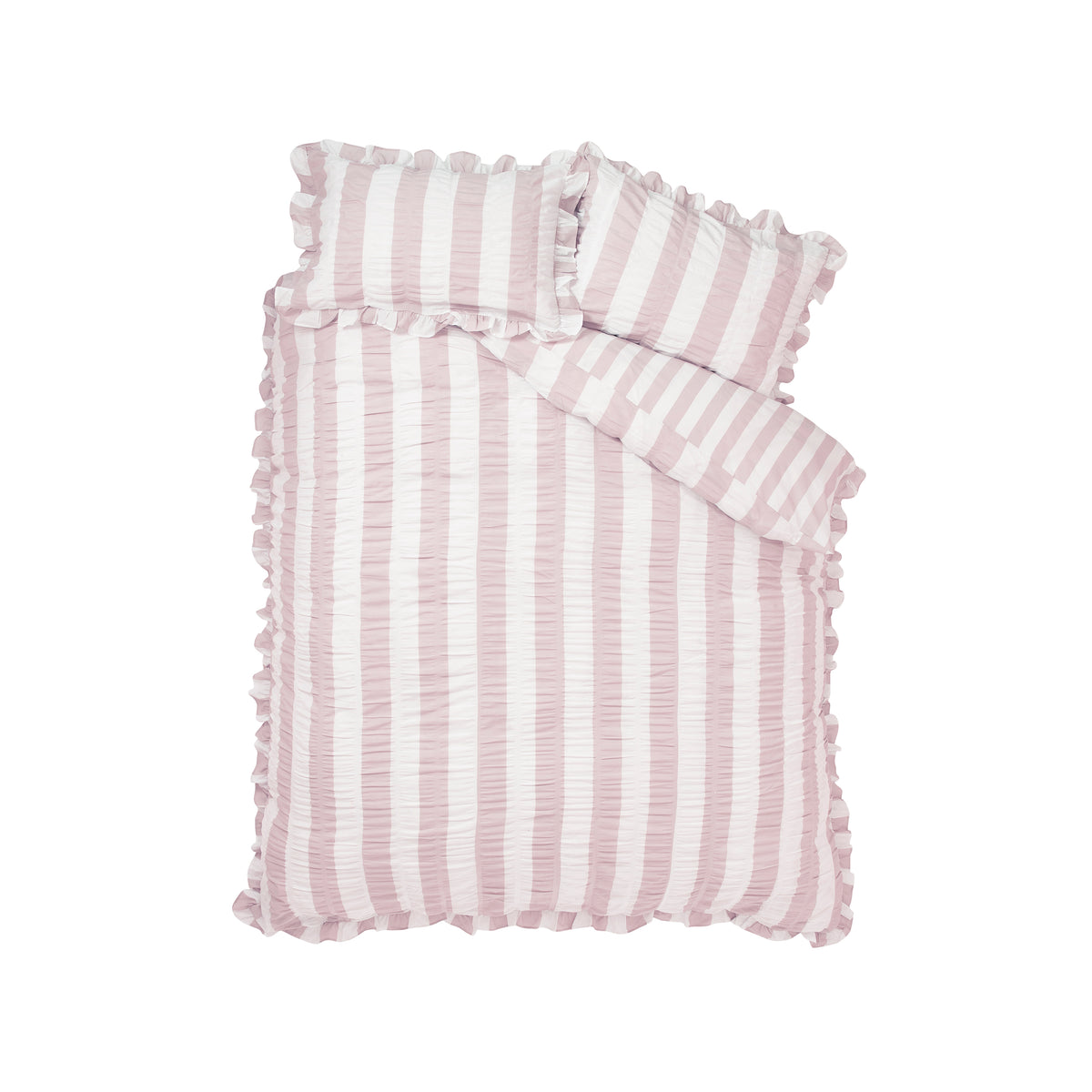 Seersucker Frill Stripe Pink Duvet Set