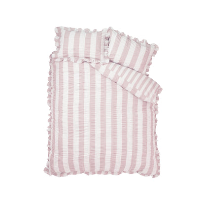 Seersucker Frill Stripe Pink Duvet Set