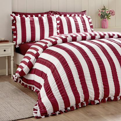 Seersucker Frill Stripe Plum Duvet Set