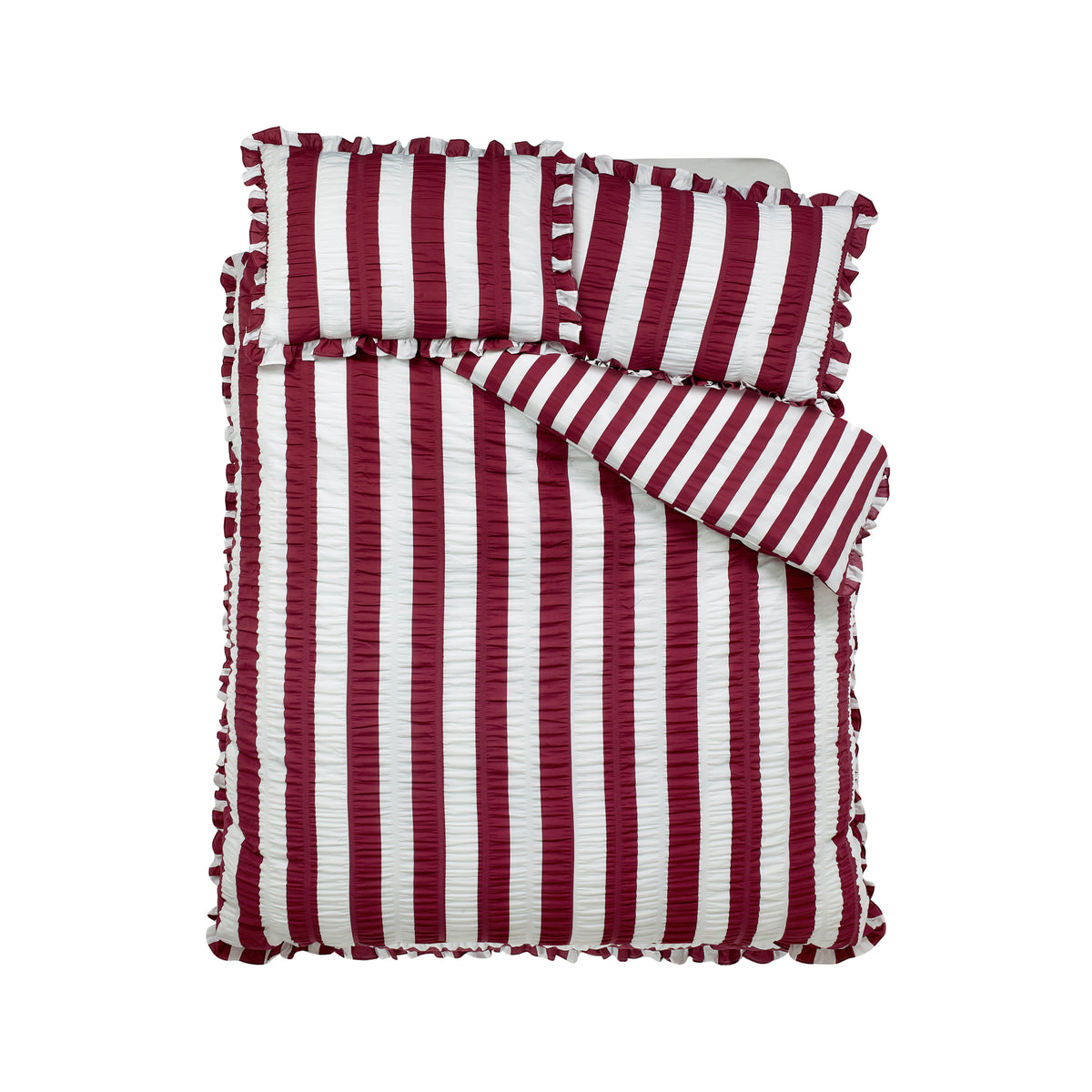 Seersucker Frill Stripe Plum Duvet Set