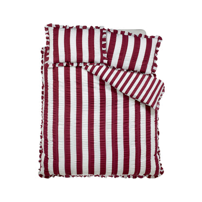 Seersucker Frill Stripe Plum Duvet Set