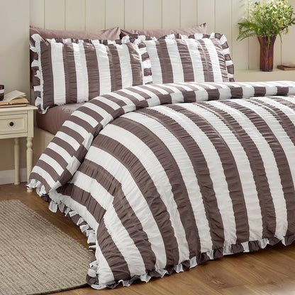 Seersucker Frill Stripe Chocolate Duvet Set