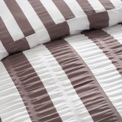 Seersucker Frill Stripe Chocolate Duvet Set