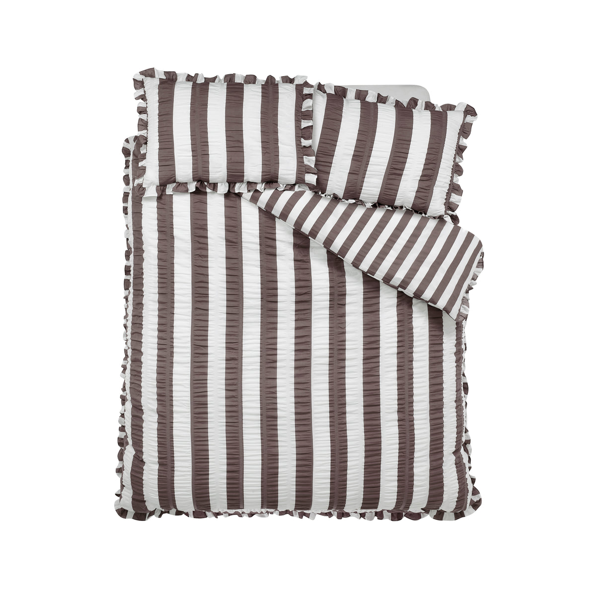 Seersucker Frill Stripe Chocolate Duvet Set