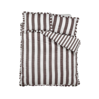 Seersucker Frill Stripe Chocolate Duvet Set
