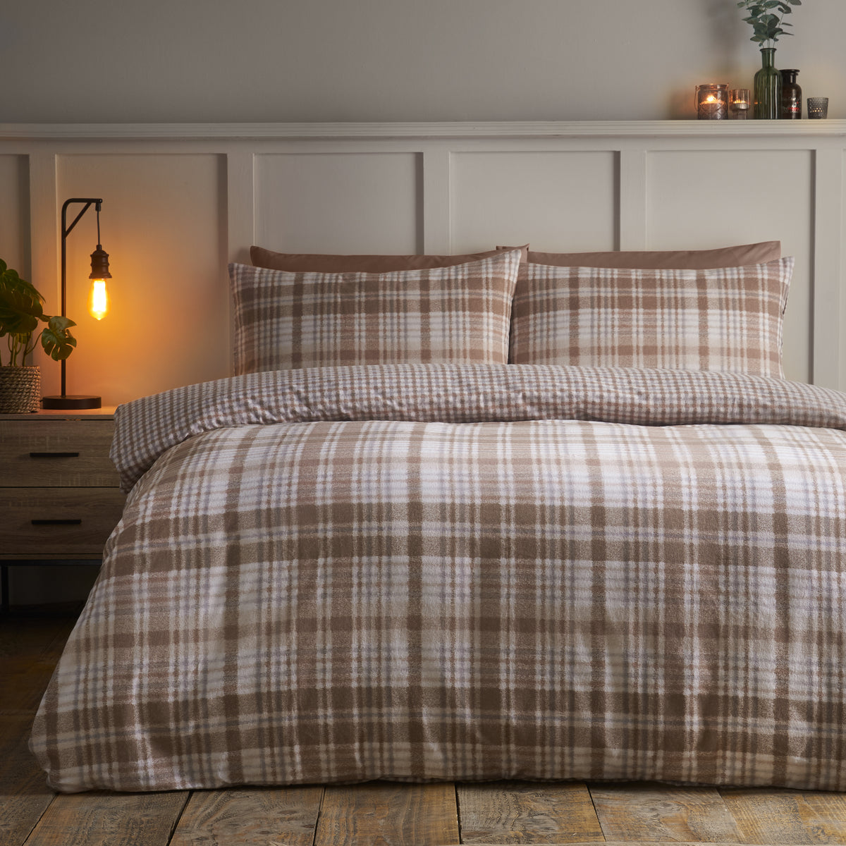 Hamish Check Natural Duvet Set Brushed Cotton